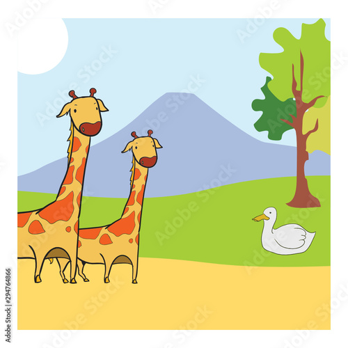 coloring illustration page of animals