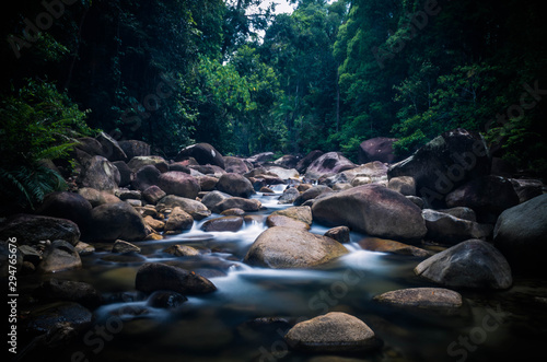 Long exposure shots of stream with cascades.