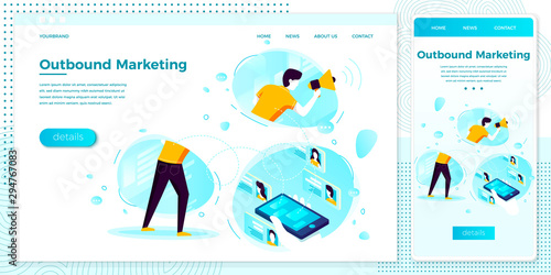 Vector online outbound marketing man with speaker