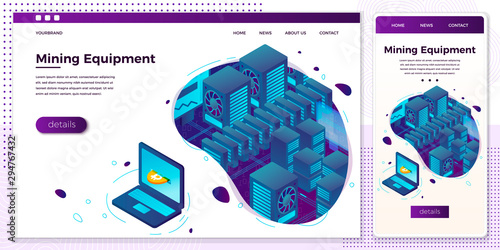 Vector online web crypto mining equipment set