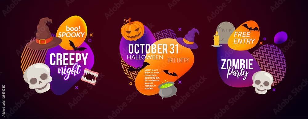 Set of decorative Halloween party labels.