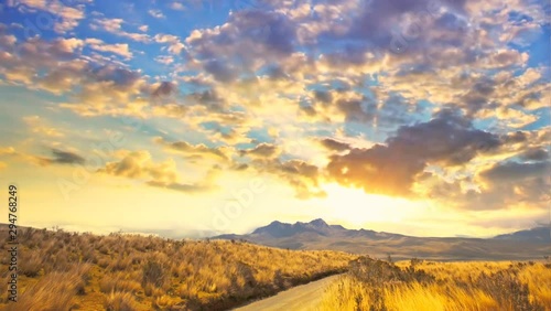 Panoramic view of cloudy mountains in Valley of Volcanos, South America, Ecuador, Andes