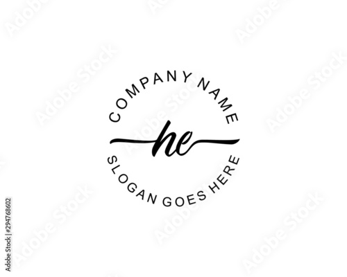 HE Initial handwriting logo template vector