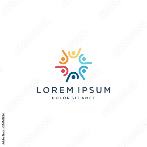 community logo design, or colorful humans raise their hands and circle
