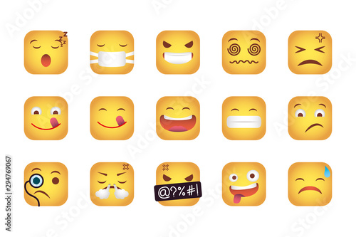 set of squares emoticons faces characters