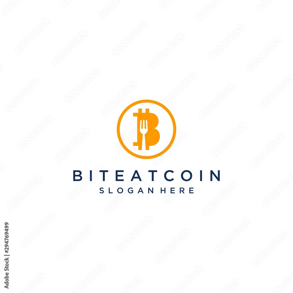 food design logo, monogram or initials letter B bitcoin with a fork and circle
