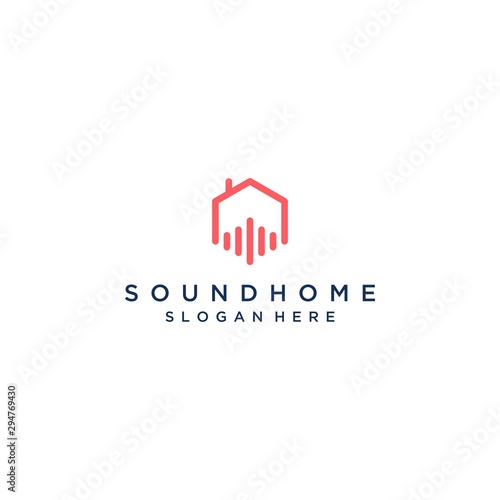 logo design studio music, or house with sound waves