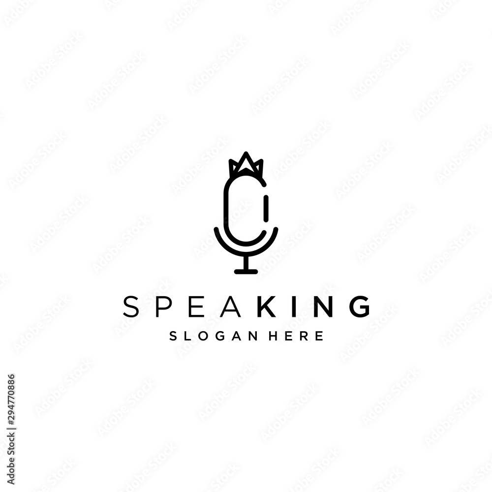 microphone design logo, or monogram or initials letter C with microphone and crown microphone design logo, or monogram or initials letter C with microphone and crown