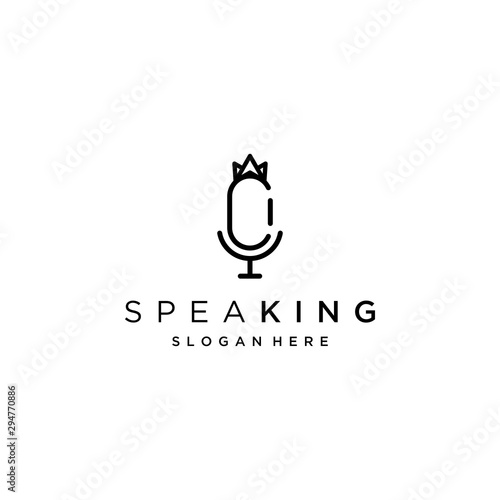microphone design logo, or monogram or initials letter C with microphone and crown