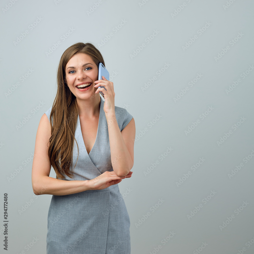 Happy woman talking with smartphone. Happy woman talking with smartphone.