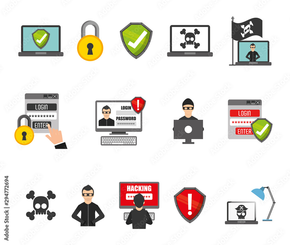 Security system icon set vector design