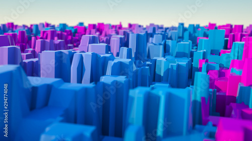 Abstract three-dimensional violet-turquoise afon. 3d rendering illustration