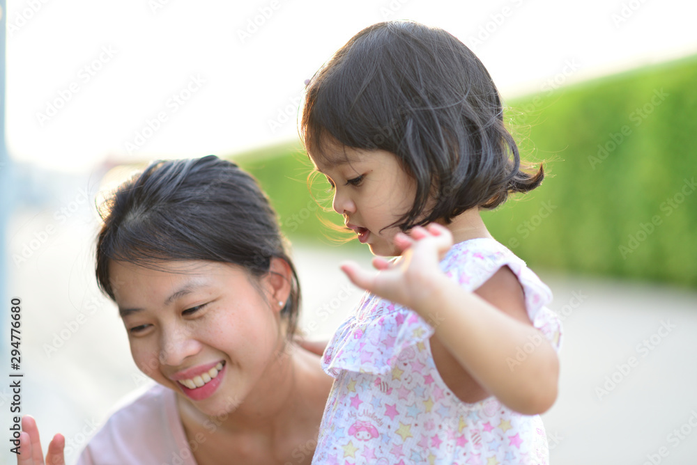Little Child Girl and Mother Close Up Portrait Focus Little Child Girl and Mother Close Up Portrait Focus