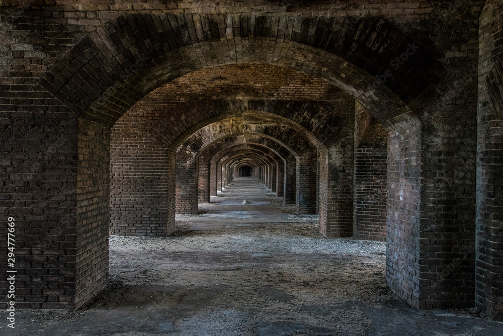 Arches inside of abandoned Fort Jefferson, Dry Tortugas National Park, Florida