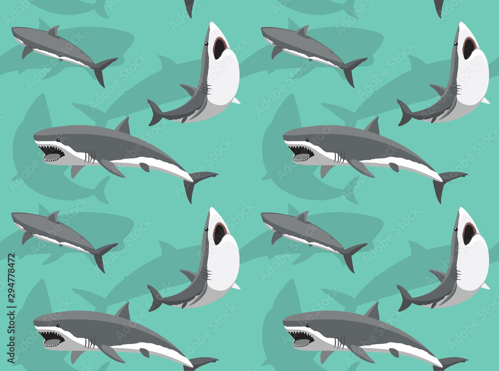 Fototapeta premium Great White Shark Attack Vector Seamless Background Wallpaper