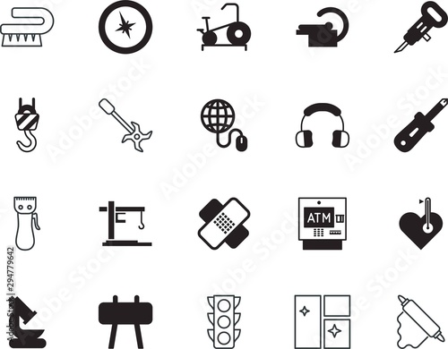 equipment vector icon set such as: patient, hairdresser, payment, winch, drilling, gymnastics, men, fabrication, card, first, monitor, competition, company, mri, banking, landscaped, stop, sketch