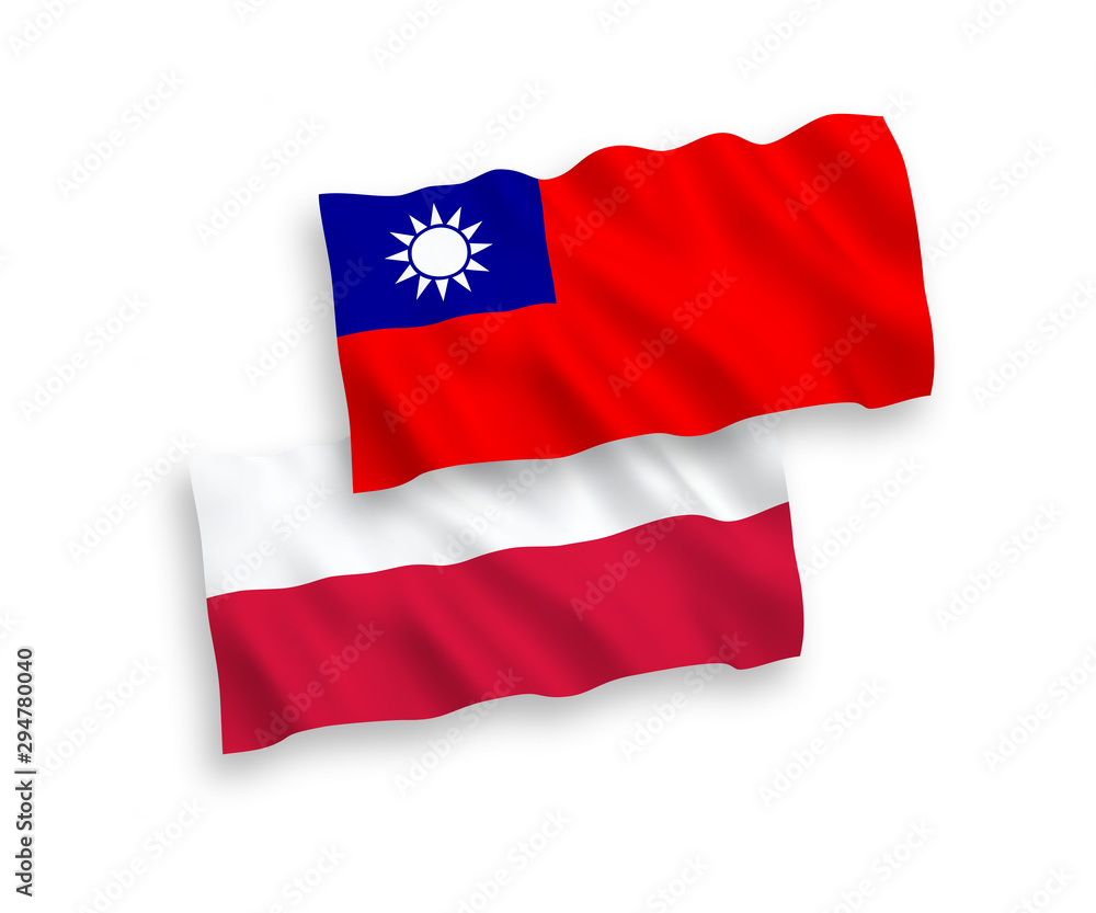 National vector fabric wave flags of Taiwan and Poland isolated on white background. 1 to 2 proportion. National vector fabric wave flags of Taiwan and Poland isolated on white background. 1 to 2 proportion.