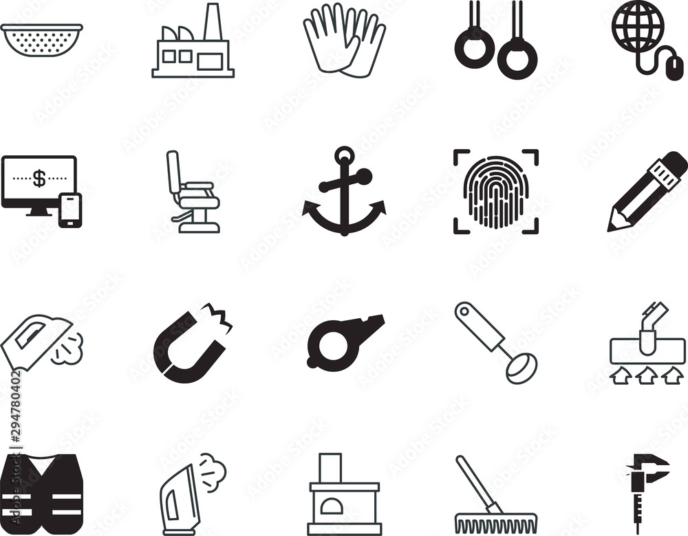 Obraz premium equipment vector icon set such as: workwear, graphics, utensils, farm, vibrant, upright, traditional, precision, worker, metric, scan, icons, garden, fitness, around, raking, rounded, money, pasta