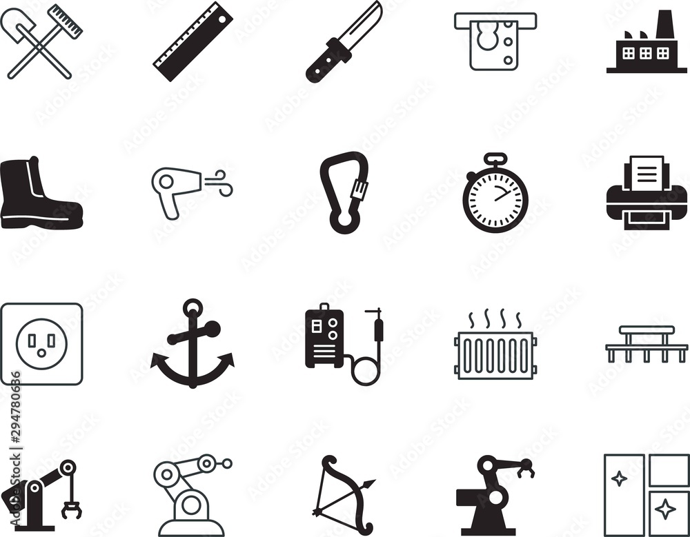 Fototapeta premium equipment vector icon set such as: watch, brush, countdown, outside, customer, shoe, socket, elements, welding, washer, housework, pictogram, gardening, account, mark, terminal, meal, straightedge