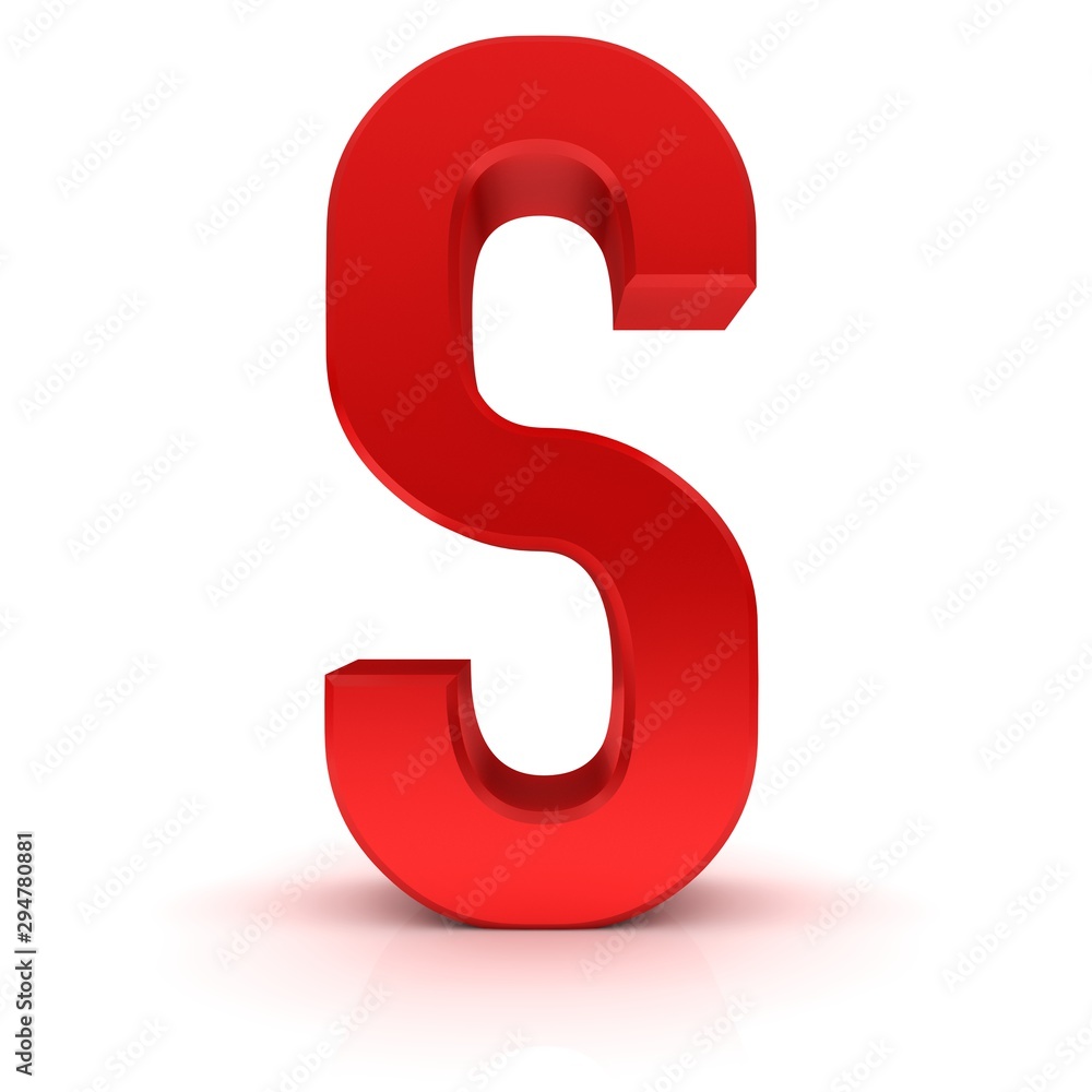 S letter red S character capital letter 3d render graphic sign S letter red S character capital letter 3d render graphic sign