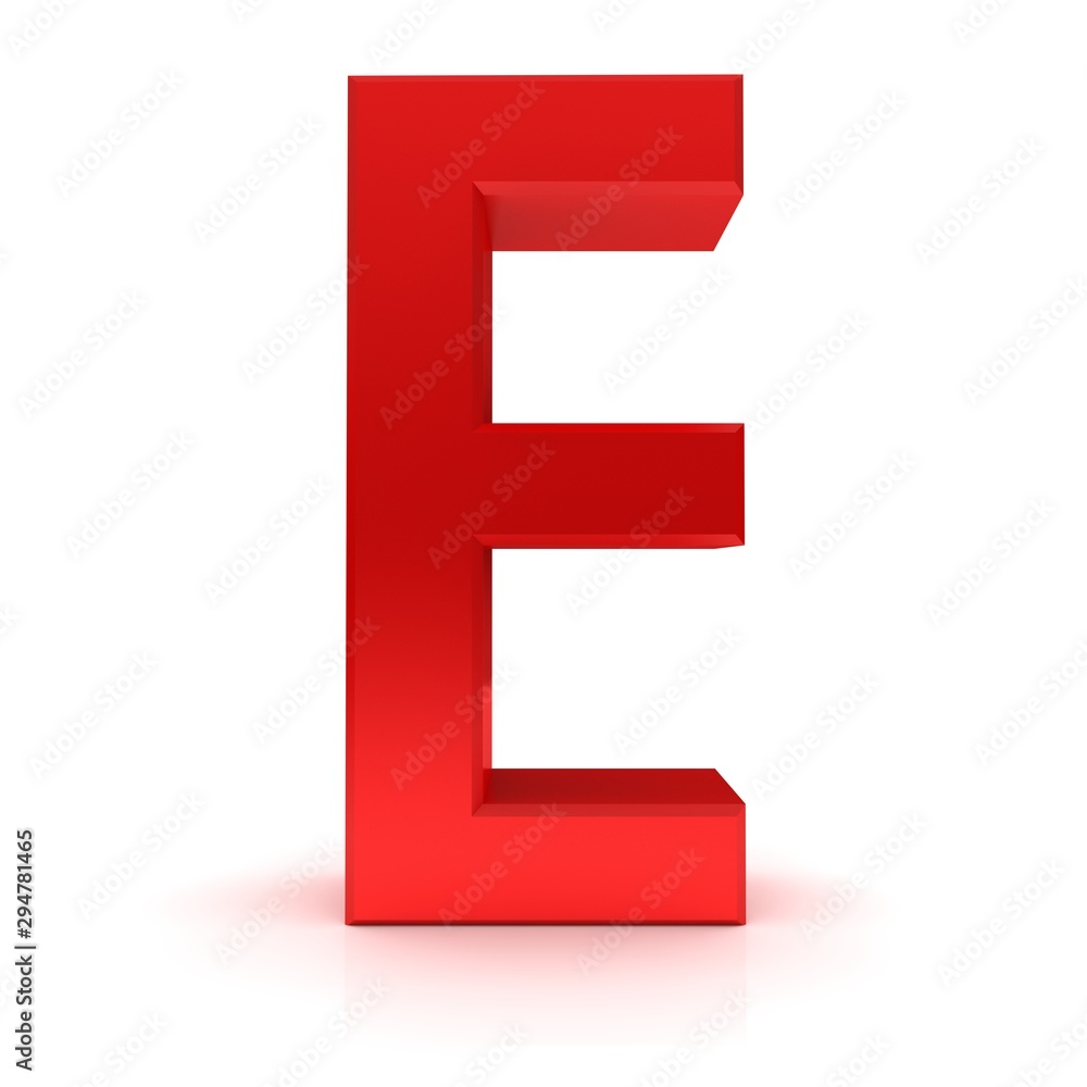 E letter red E character capital letter 3d render graphic sign E letter red E character capital letter 3d render graphic sign