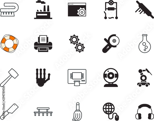 equipment vector icon set such as: tenderize, portable, stick, study, gears, circuit, dish, tube, healthy, mechanics, clock, neat, lab, gray, roll, experiment, optimization, reaction, creditcard