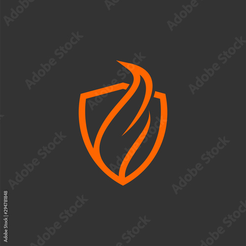 Creative abstract shield with fire Logo design vector template. Geometric symbol concept icon.