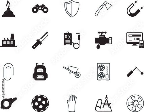 equipment vector icon set such as: electromagnetic, binoculars, lens, blockchain, monitor, cart, paperclip, attachment, service, magnet, arms, coach, hardware, polarity, tablet, propeller, plant