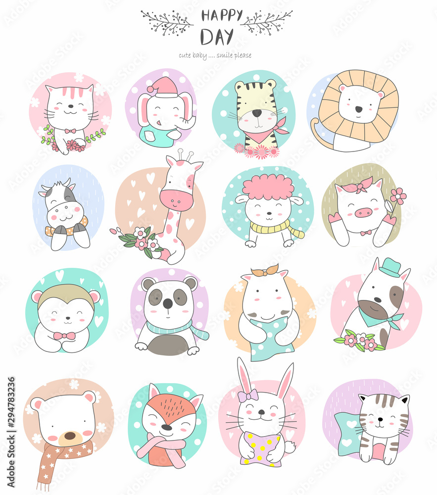 The cute baby animal. Cartoon sketch animal style The cute baby animal. Cartoon sketch animal style