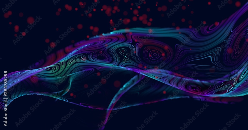Abstract background. Blue and red transparent organic wavy shape with dust particles, 3d render / rendering Abstract background. Blue and red transparent organic wavy shape with dust particles, 3d render / rendering