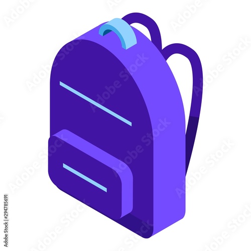 Purple backpack icon. Isometric of purple backpack vector icon for web design isolated on white background