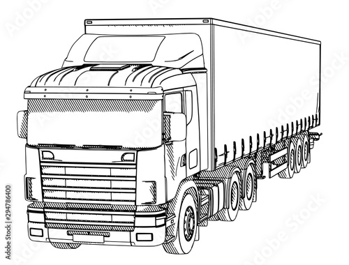 sketch of a truck with hatching on a white background vector