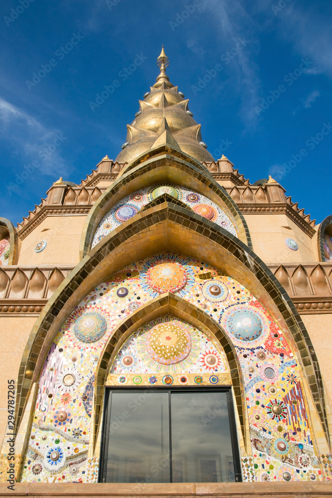 The art of decorating temple doors with colored stones and glass, Thailand