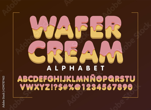 wafer cream alphabet, Ice Pink cream melted decorative letters and numbers