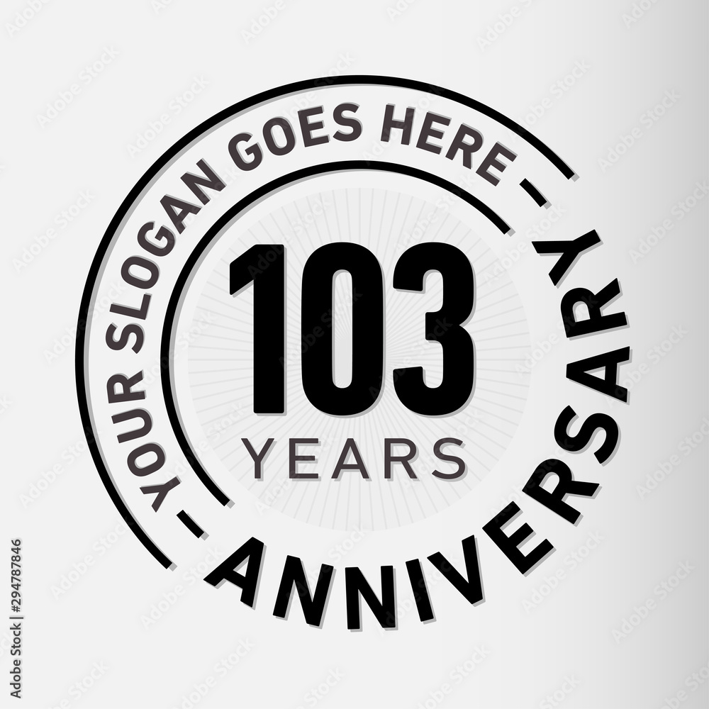 103 years anniversary logo template. One hundred and three years celebrating logotype. Vector and illustration.