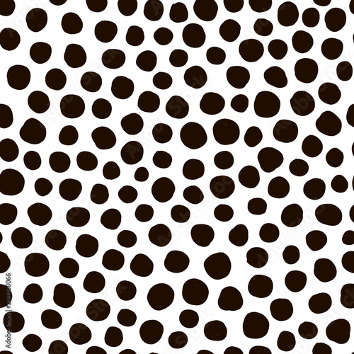 Polka dot, circles hand drawn vector seamless pattern. Circular geometrical simple texture. Monochrome, black shapes on white background. Minimalist abstract wallpaper, background textile design