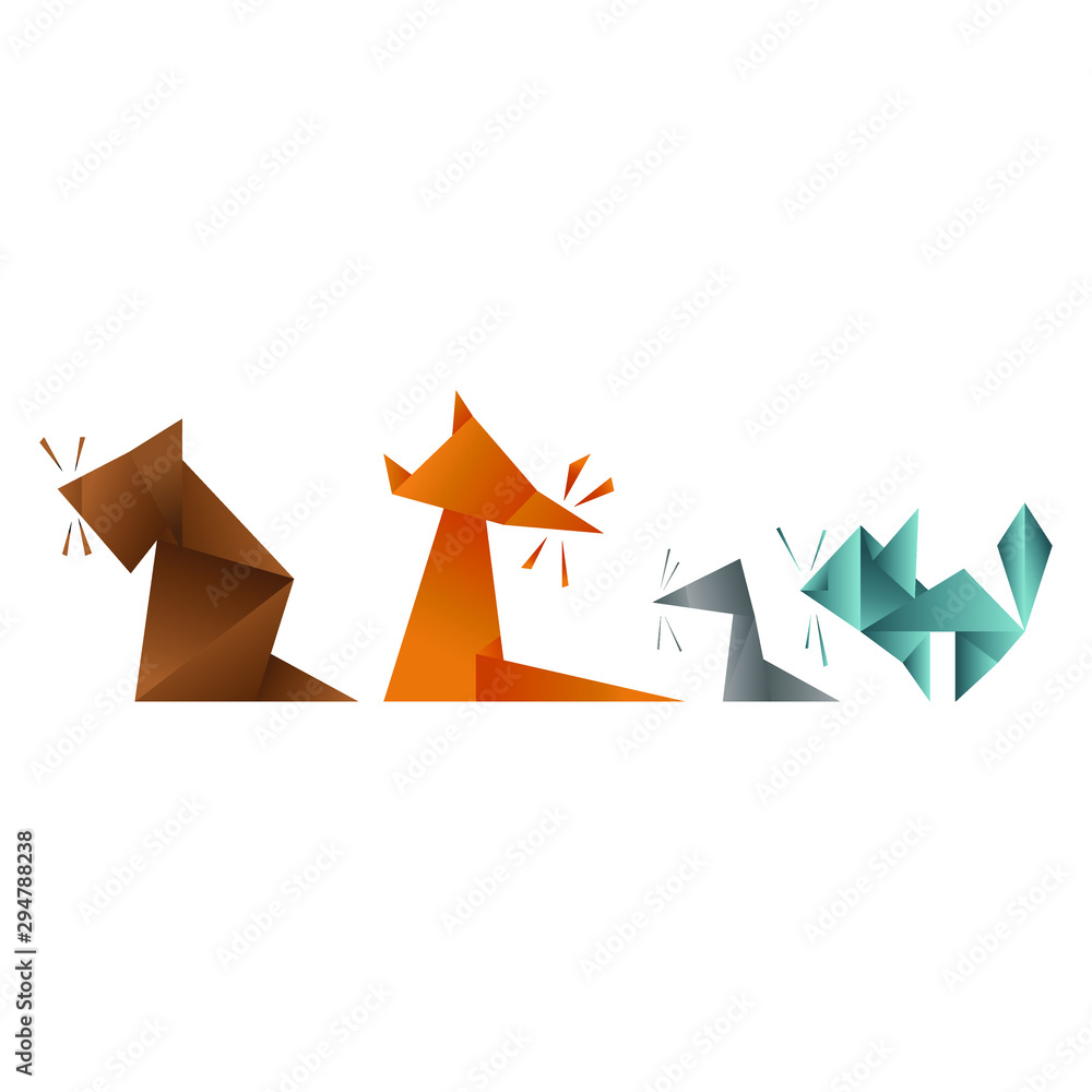 Funny animals from bent colored sheets of paper Funny animals from bent colored sheets of paper