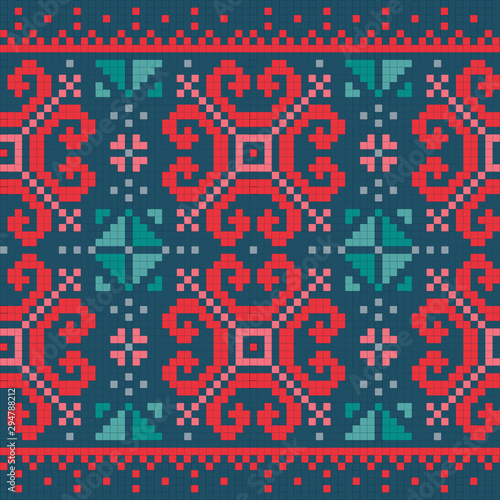 Ethnic ornaments pattern. Repeat pattern of bright contrasting colors.