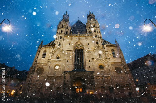 Wallpaper Mural St. Stephen's Cathedral in snow at dawn. - Vienna travel image. Torontodigital.ca