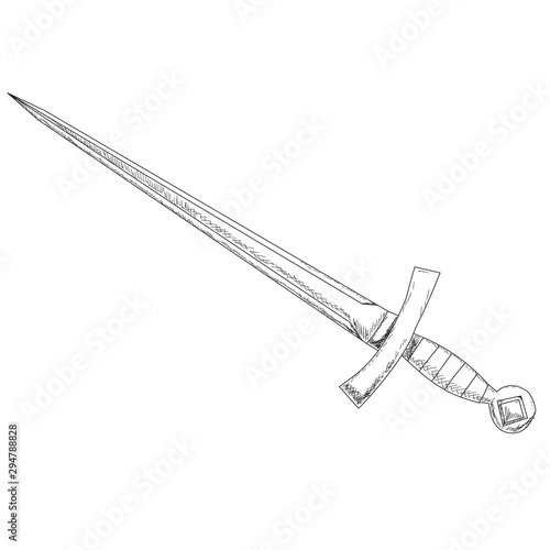 vector, isolated, on a white background, sketch sword, saber, cold steel