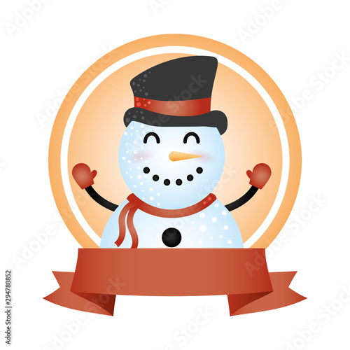 merry christmas cute snowman circular frame character