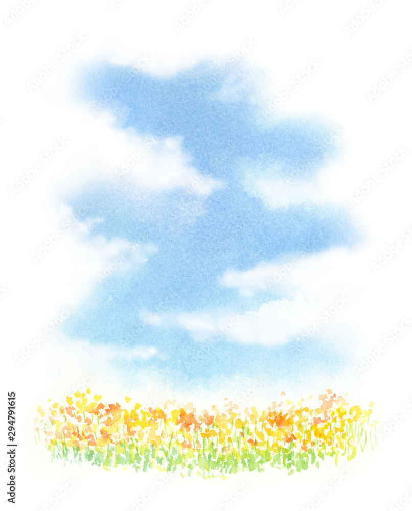 空と花畑 水彩画 Stock イラスト Adobe Stock