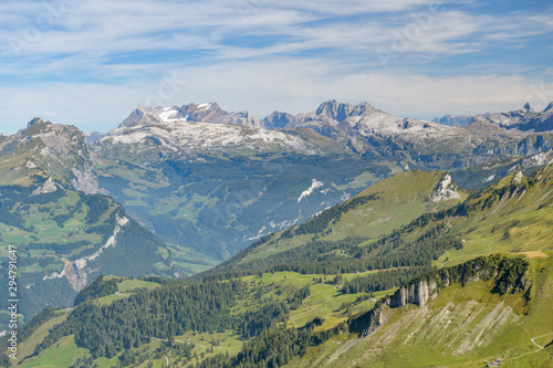Nice view on Swiss Alps as seen from top of Fronalpstock peak above the Stoos