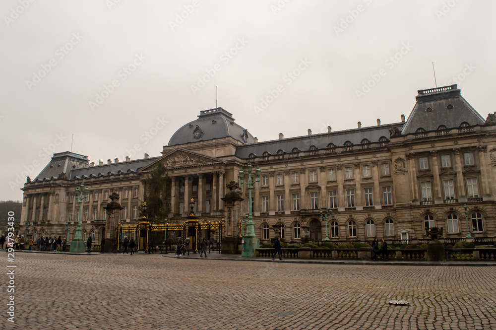 Royal Palace of Brussels, cloudy winter time in Brussels, Belgium on December 30, 2018. 