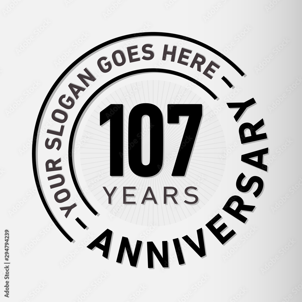 107 years anniversary logo template. One hundred and seven years celebrating logotype. Vector and illustration.