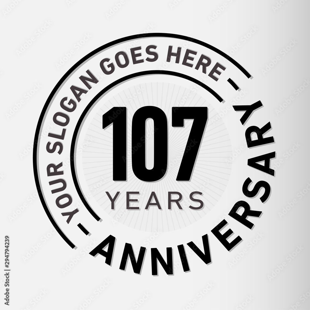 107 years anniversary logo template. One hundred and seven years celebrating logotype. Vector and illustration. 107 years anniversary logo template. One hundred and seven years celebrating logotype. Vector and illustration.