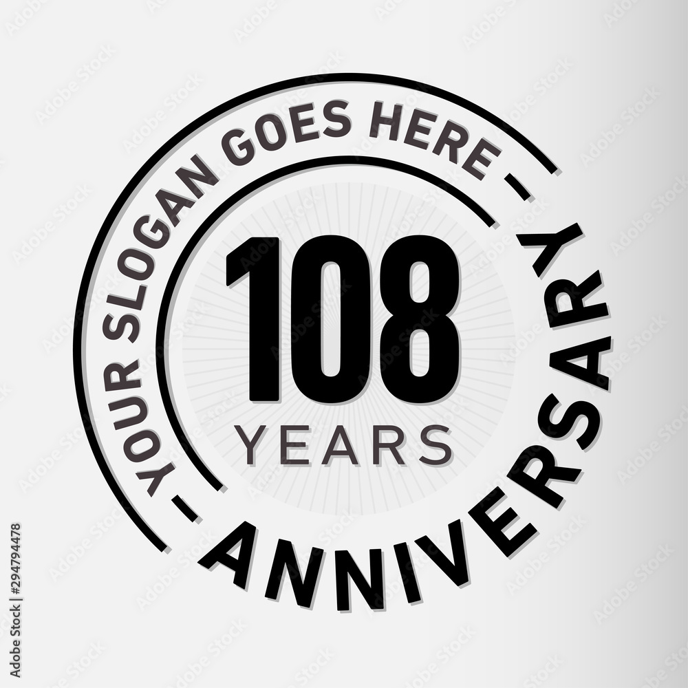 108 years anniversary logo template. One hundred and eight years celebrating logotype. Vector and illustration.