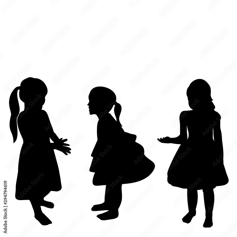  isolated, silhouette of a child on a white background, children are playing