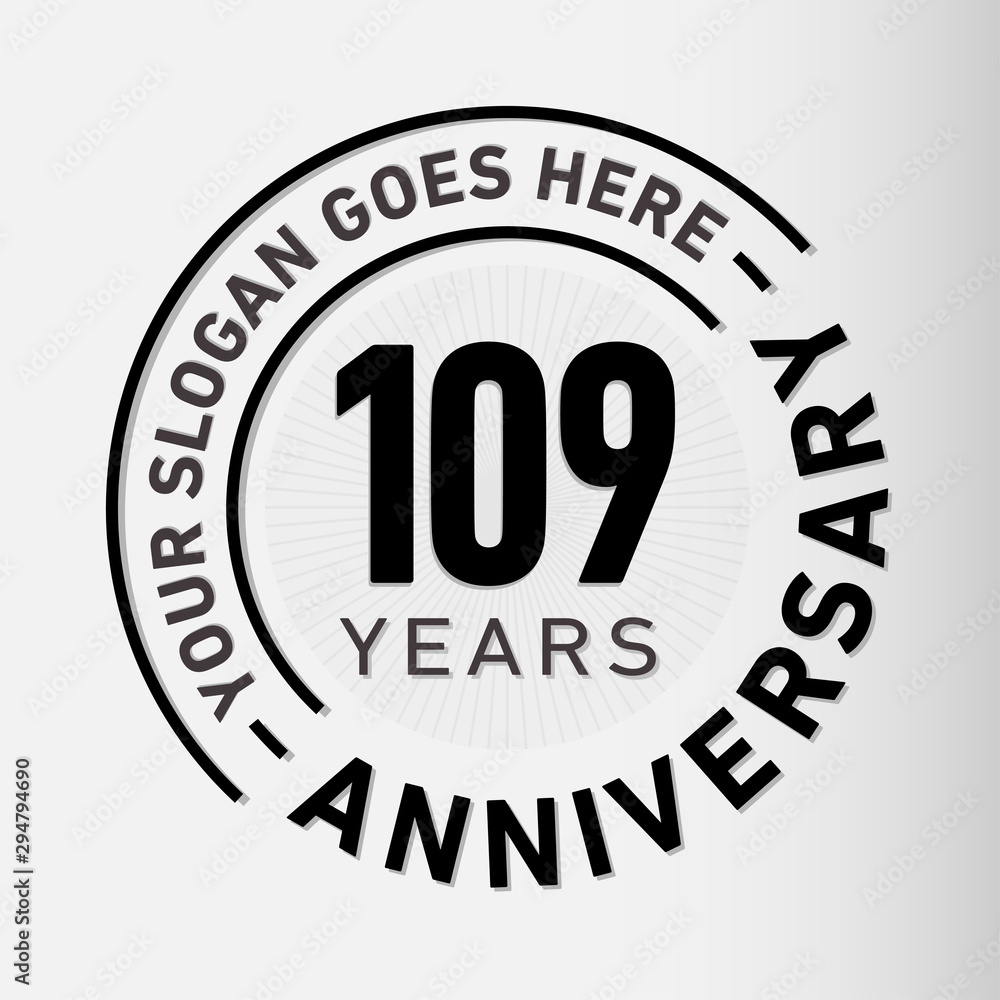 109 years anniversary logo template. One hundred and nine years celebrating logotype. Vector and illustration. 109 years anniversary logo template. One hundred and nine years celebrating logotype. Vector and illustration.