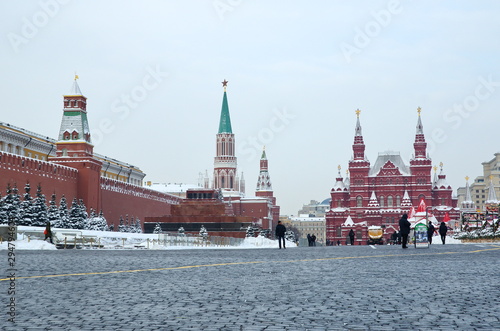 Moscow, Russia - February 8, 2018: Winter view of Red square, Moscow Kremlin and Historical Museum
